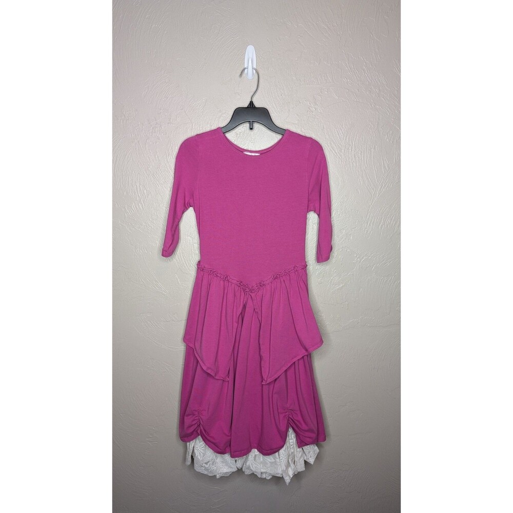 Chasing Fireflies Girls Large (10-12) Fuchsia Tiered Mesh Lace Underlay Dress